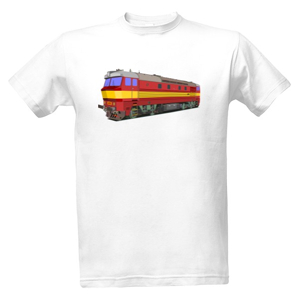 Tričko s potiskem Lokomotiva 749.102 červená se žlutým pruhem